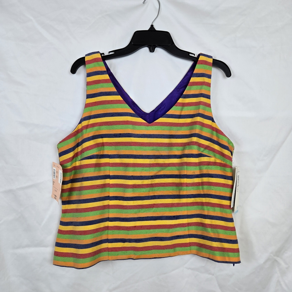 Positive Attitude Womens 90s Multicolor Striped Sleeveless Career Top 16 Vtg NEW
